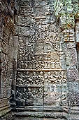 Ta Prohm temple - eastern gopura of the fourth enclosure, bas relief depicting the Temptation of Mara